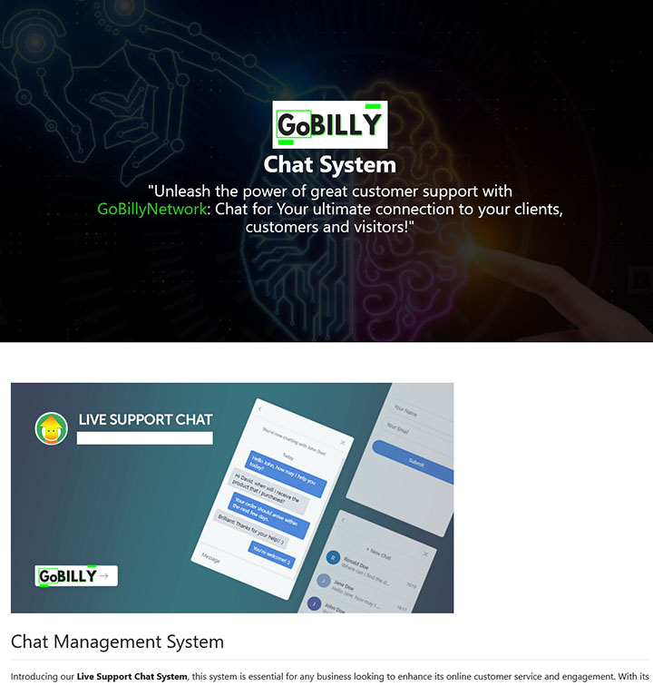 chat system services page screenshot